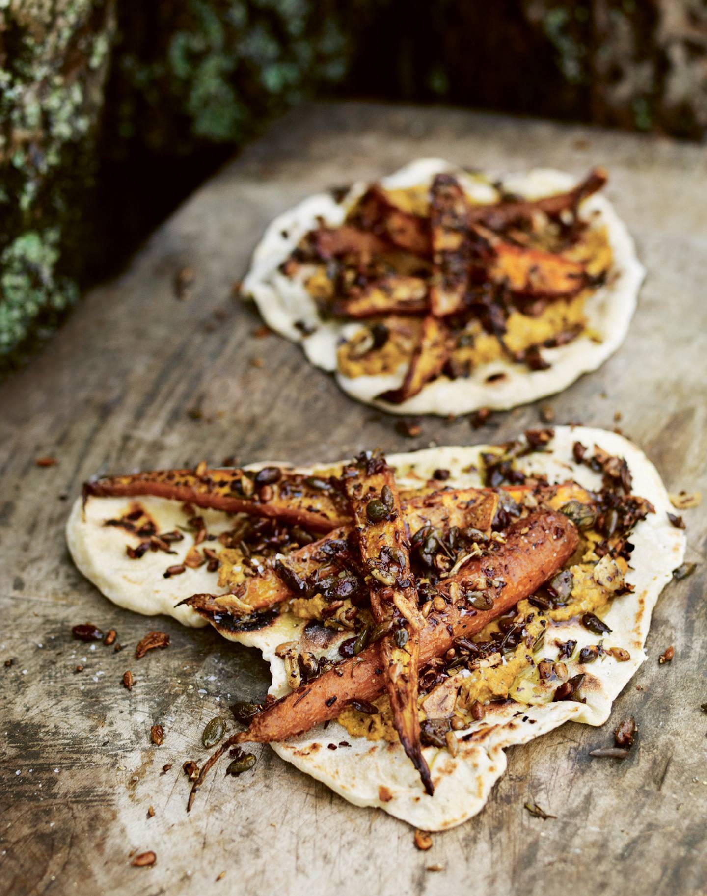 Recipe for flatbreads with roasted carrots, spices and seeds House