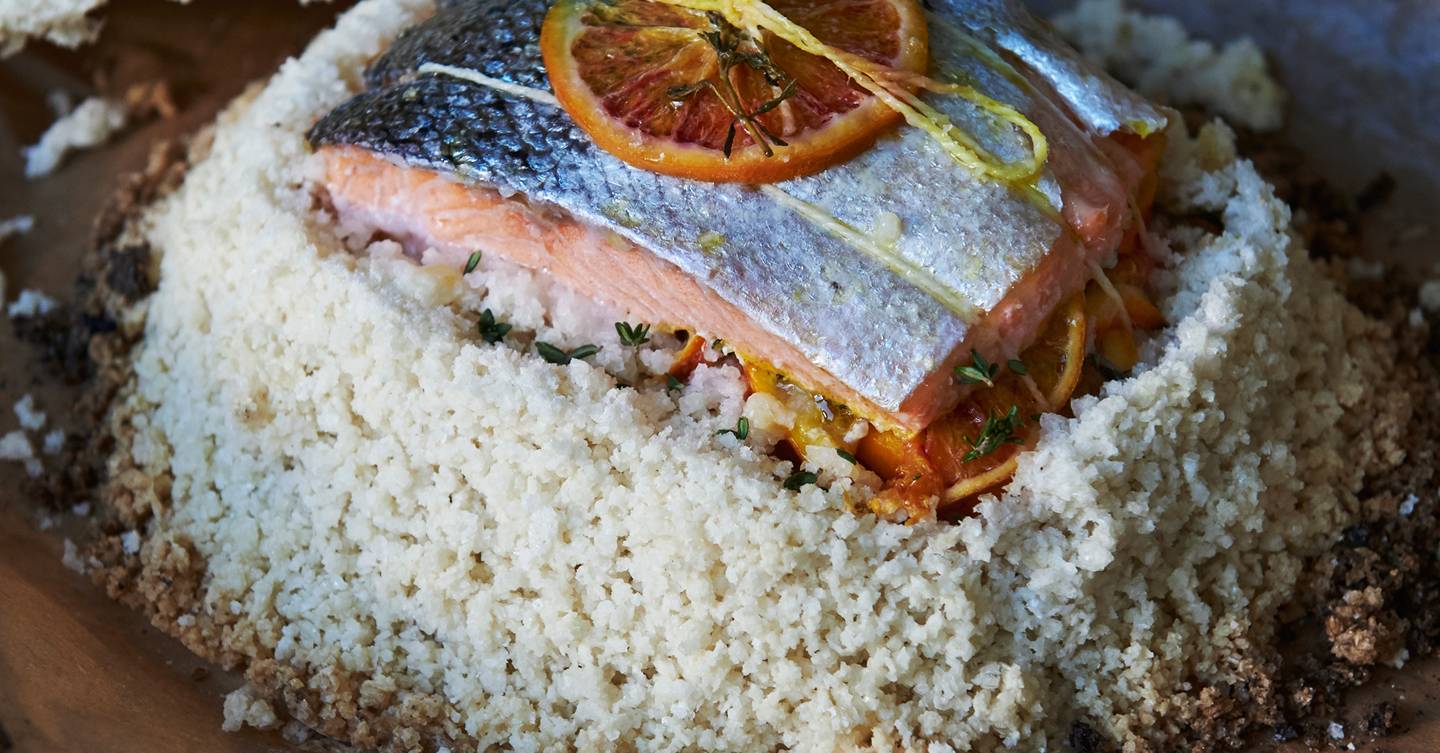 Salt-baked salmon