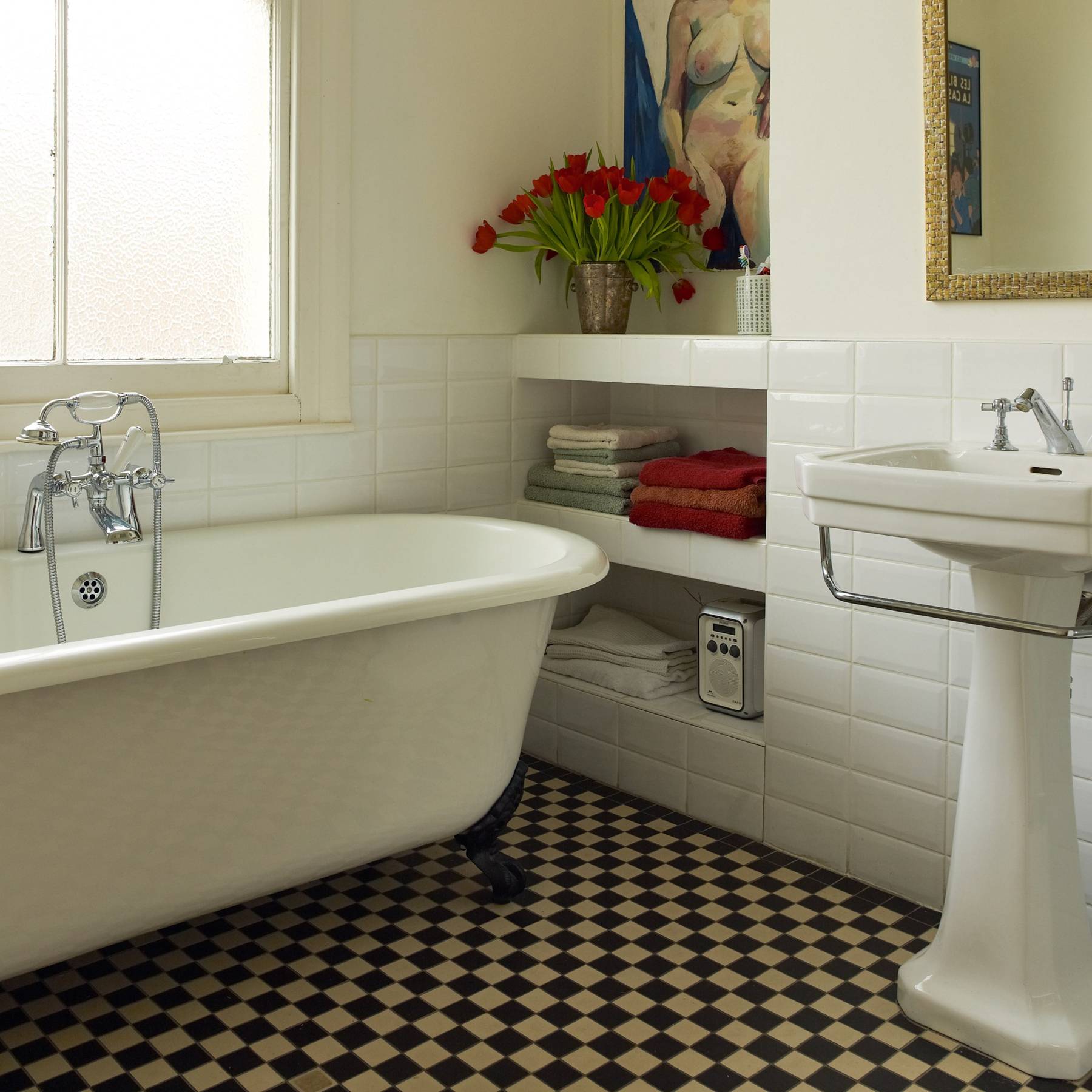 Grey And White Bathroom Painted Roll Top Bath And Original Styles