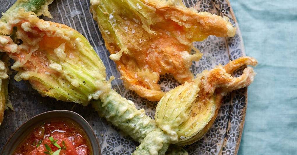 Courgetteflower fritters with tomato relish Recipes House & Garden