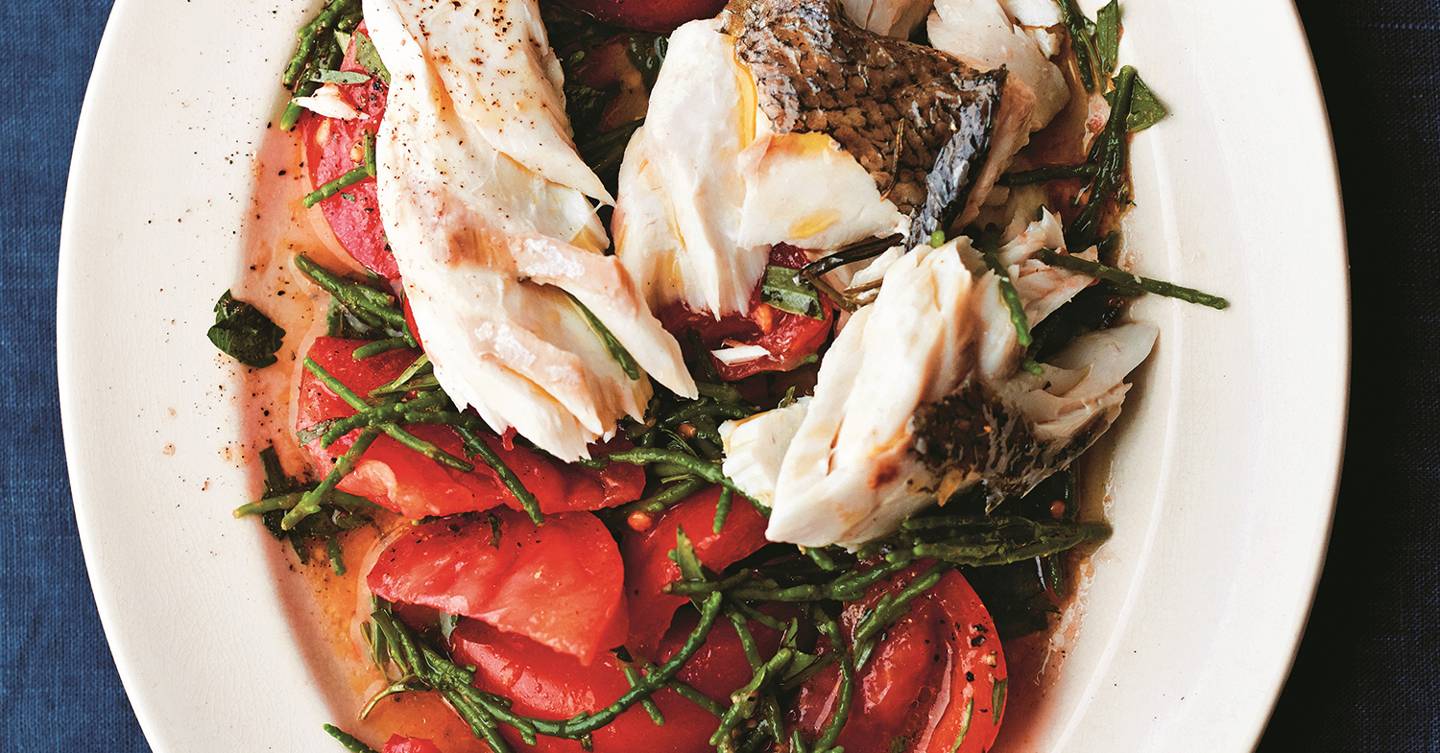 Roast Hake Recipe With Samphire And Tomato Salad House And Garden 