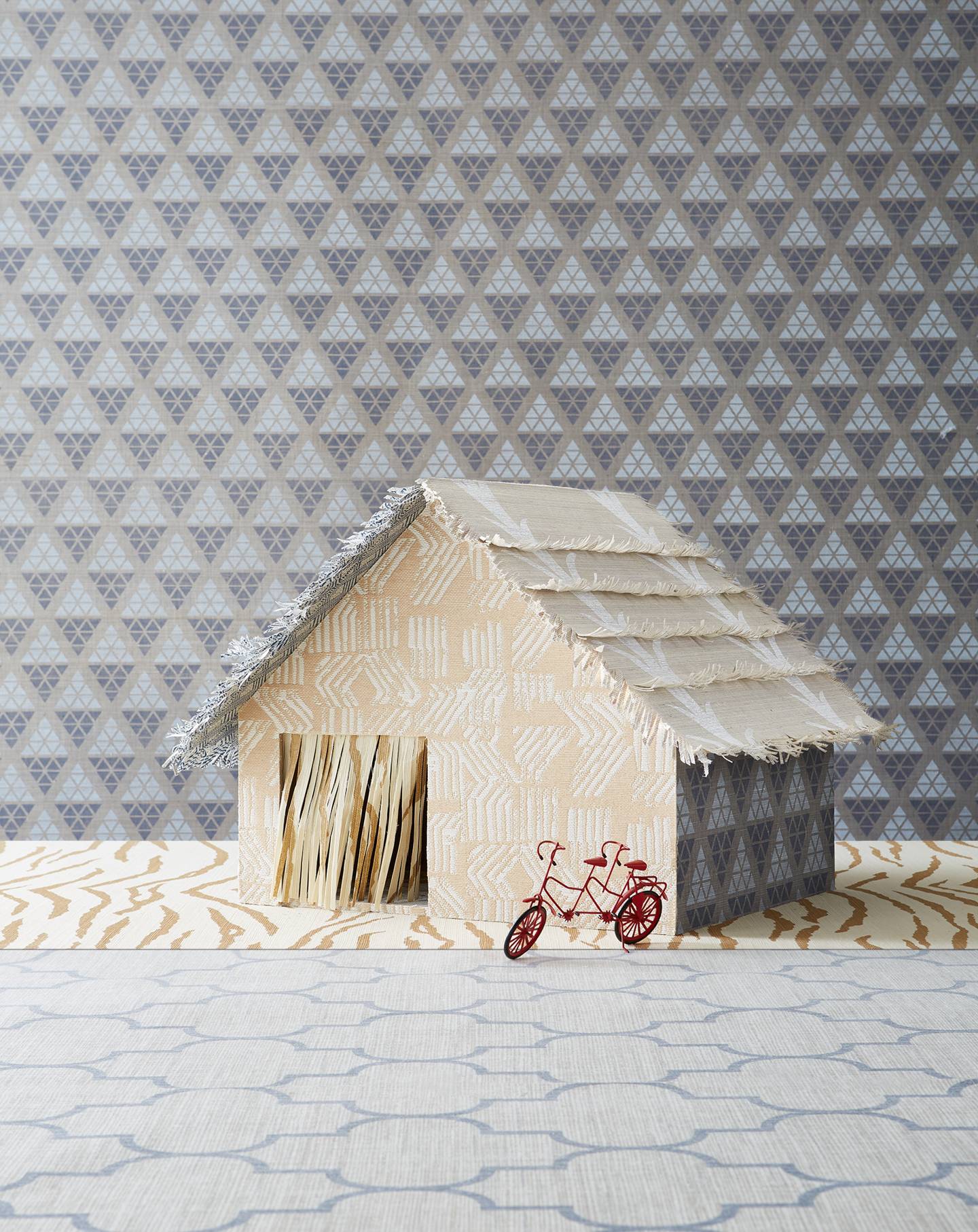 Printed wallcoverings on grasscloth House & Garden