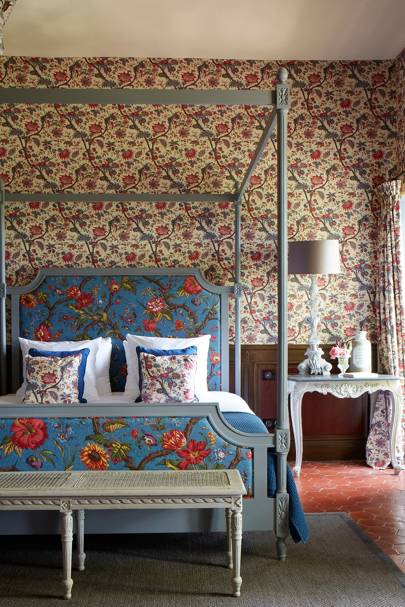 Floral Wallpaper and Four-Poster Bed