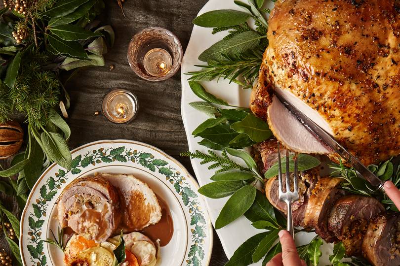 A recipe for bronze turkey crown and legs with gravy and stuffing